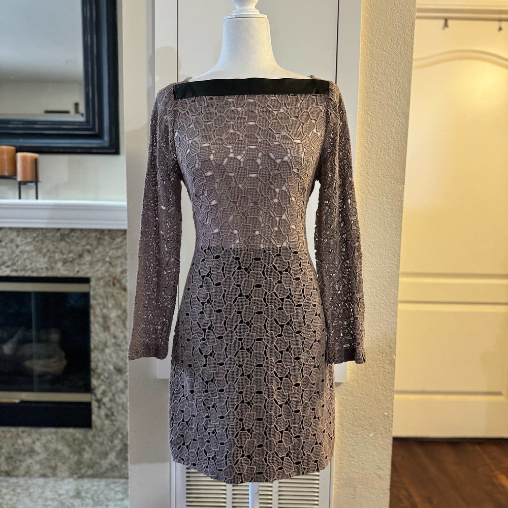 Diane von Furstenberg  Sarita Pebble Lace Leather Detail Dress Size 12 - Picture 6 of 14